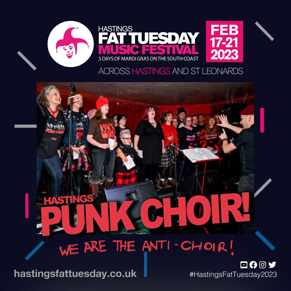 Poster for Hastings Fat Tuesday with Hastings Punl Choir performing